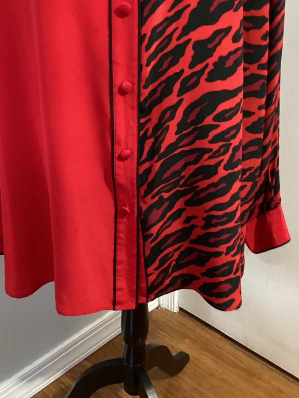 VTG BOB MACKIE WEARABLE ART 3X SILK RED BLACK BLOUSE ASYMMETRICAL ZIBRA PRINT - Picture 5 of 14